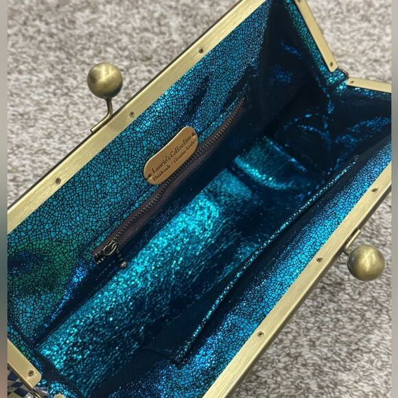 3D Abstract Art With Woven checkered Leather Handmade Oversized Kisslock Bag - Picture 16 of 17